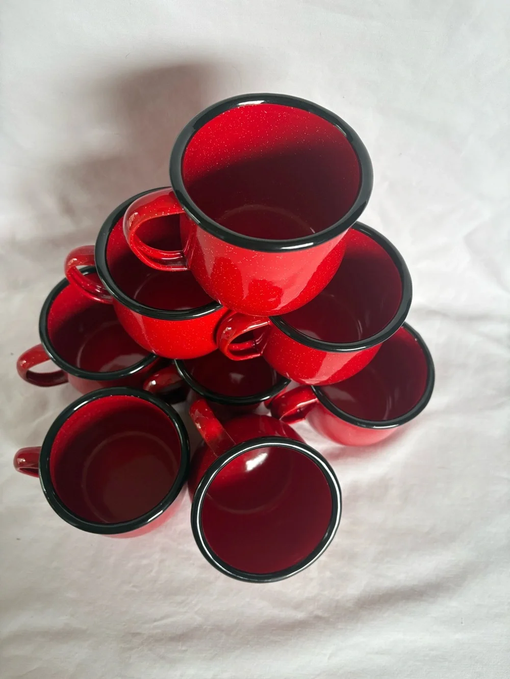 REDCO Set of 8 Red Speckled Enamel Camping Mugs New in Box